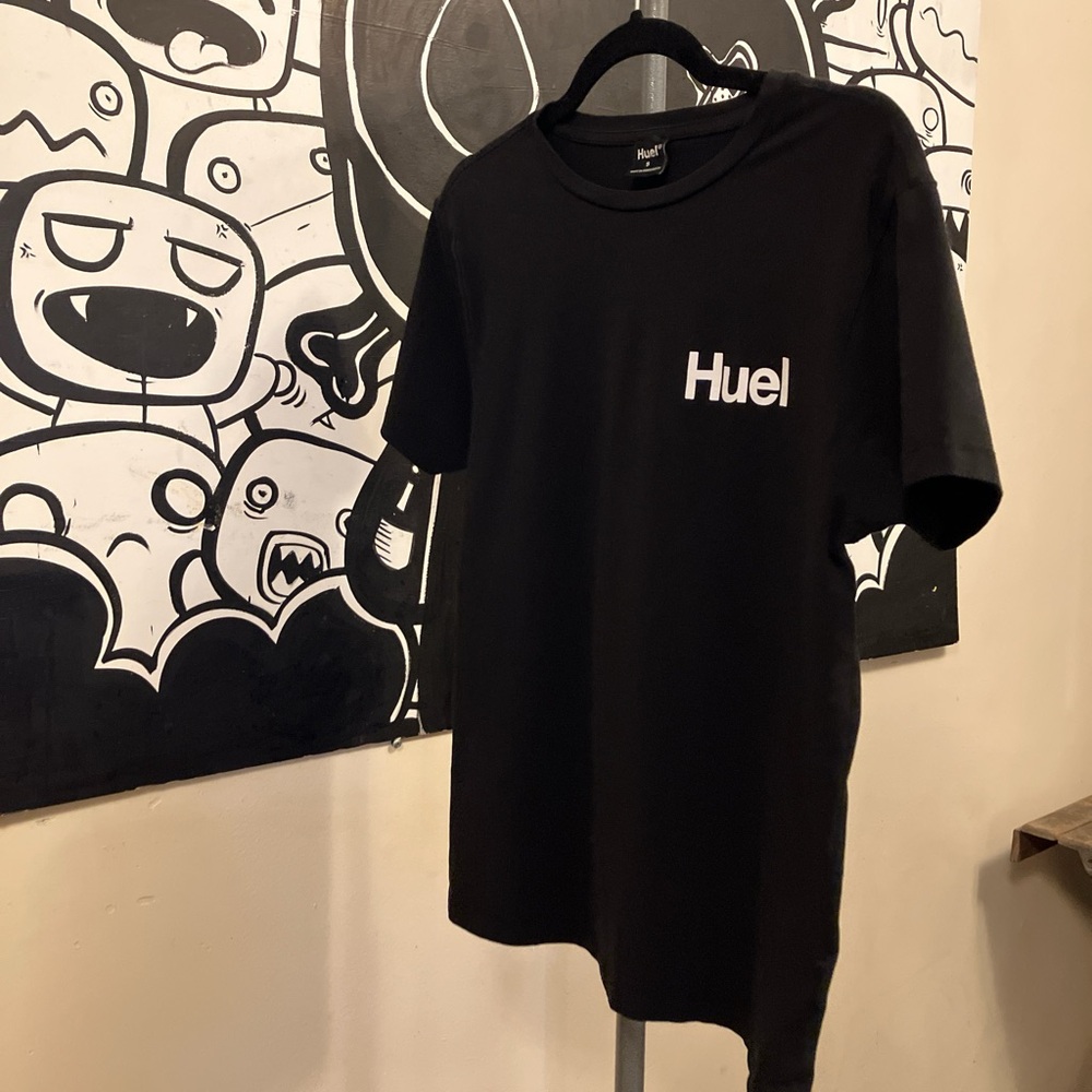 HUE Black Tee with White HUE Logo Tag